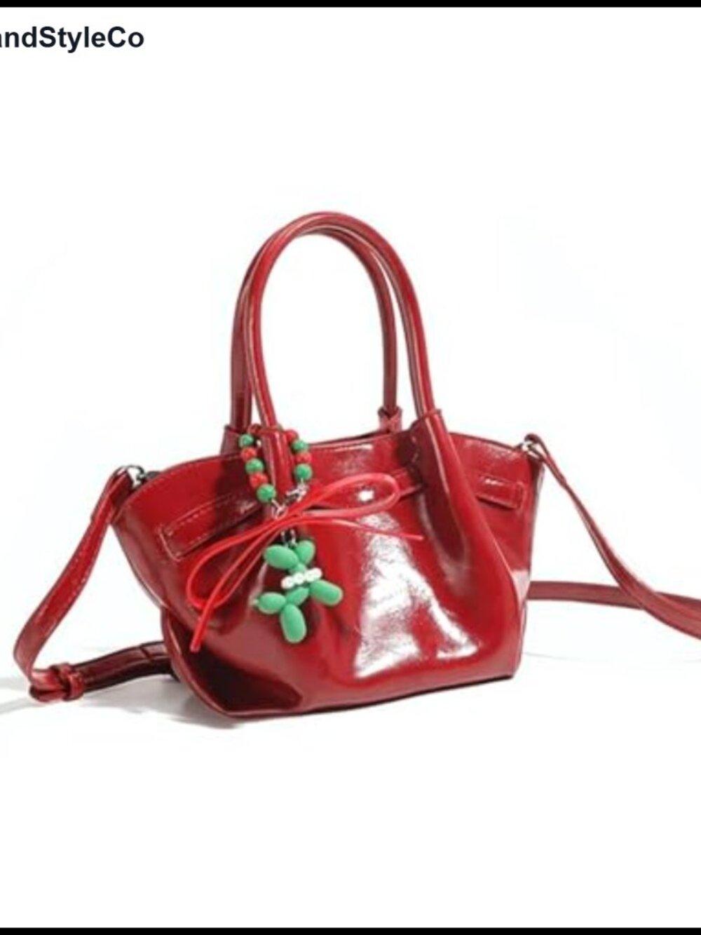 Vegan Leather Checkered Crossbody Bag with Christmas Dog Pendant